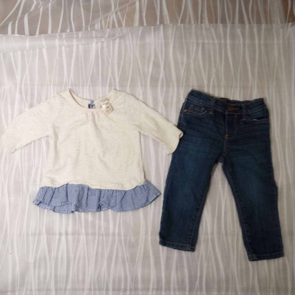 Oshkosh B'gosh Two piece Set Blue White Denim Size 18M - Picture 3 of 12